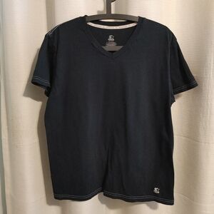 (4/$20) STARTER Men's Navy Blue V-Neck Tee Size L DRI-STAR